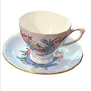 Vintage blue Pastel Colclough England Floral flowers tea cup & saucer